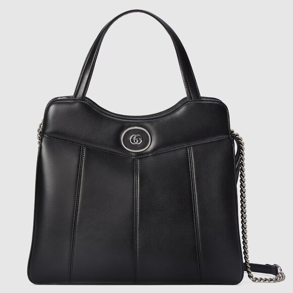 Gucci 745911 Petite Marmont Medium Black Leather slimline Tote Bag Shoulder Bag